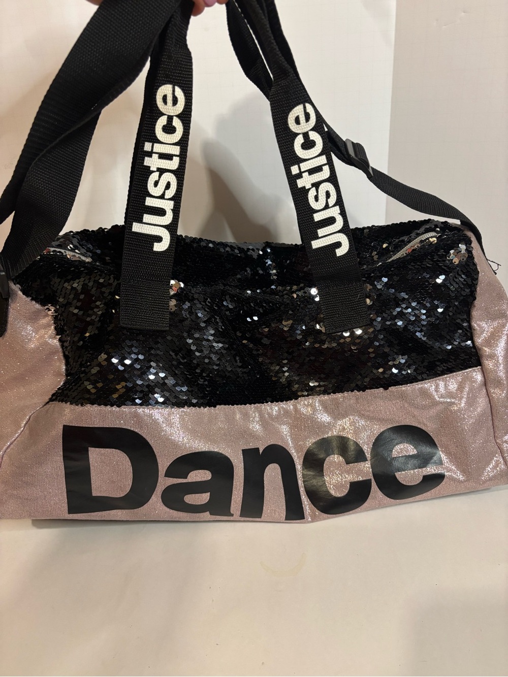 Justice Black Sequin & Light Pink 'Dance' Duffel Bag